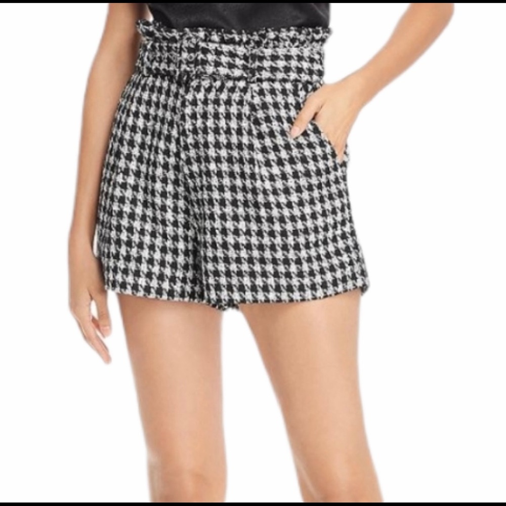 NWT Aqua Houndstooth Tweed Paperbag waist shorts